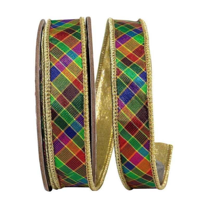 1″ Plaid Metallic Jewel Tone Ribbon: Multi (5 Yards)