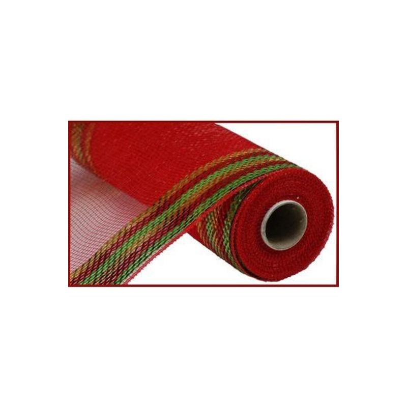 10″ Border Stripe Metallic Mesh Ribbon: Red/Lime/Gold (10 Yards)