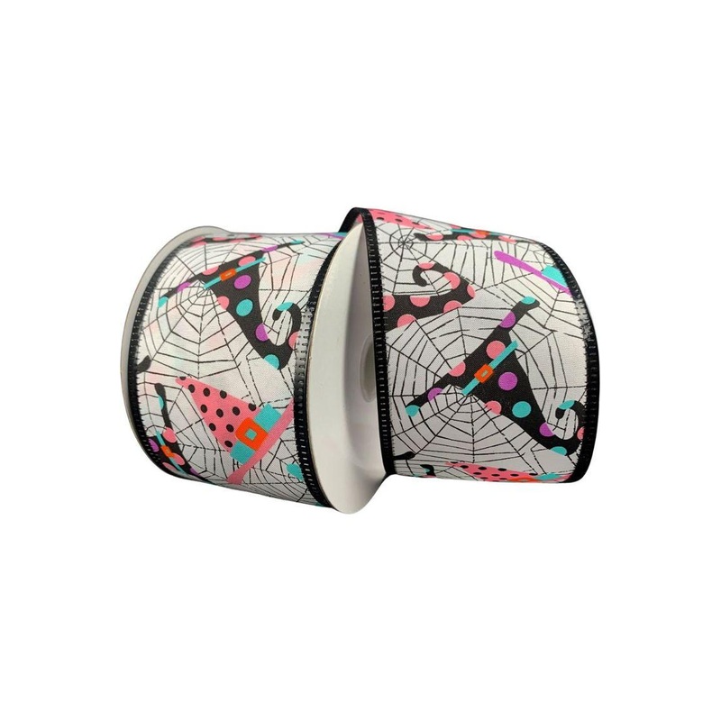 2.5″ Cobwebs and Witch Hats Ribbon: White (10 Yards)