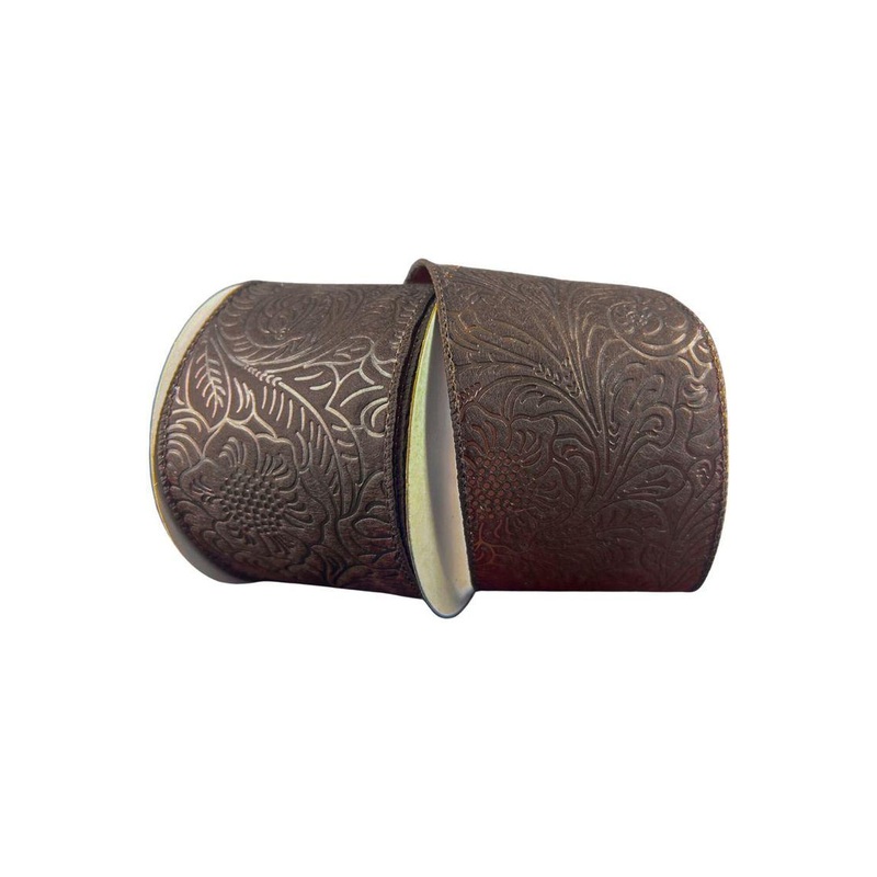 2.5″ Flower Embossed Ribbon: Brown (10 Yards)