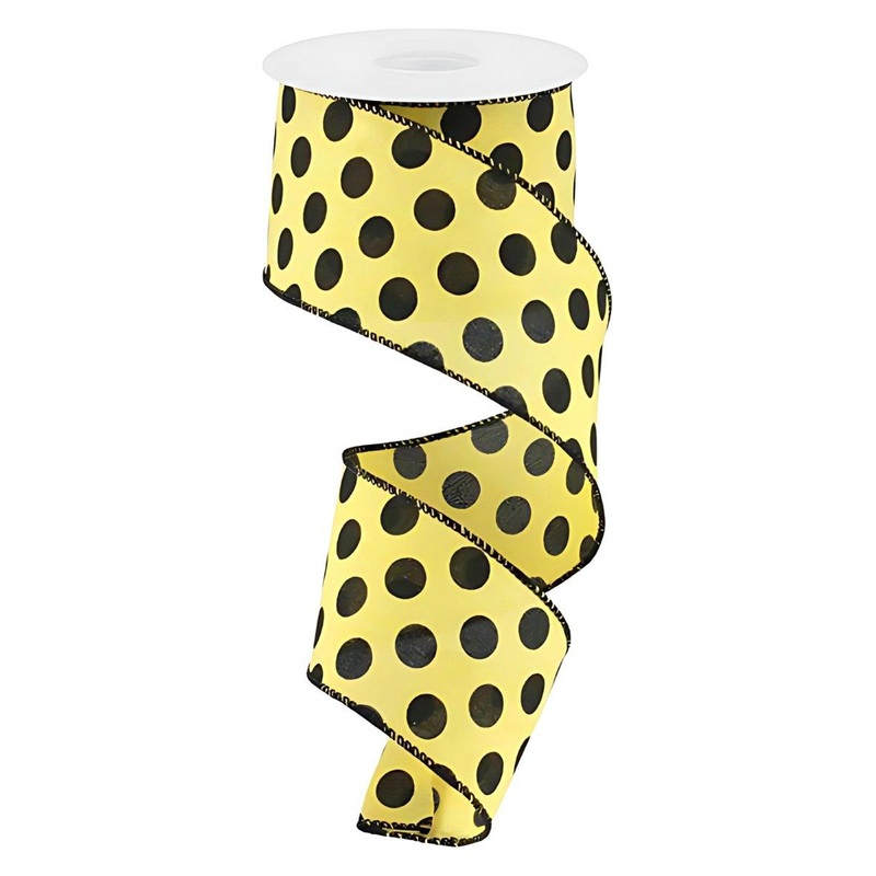 2.5″ Medium Polka Dots: Yellow & Black  (10 Yards)