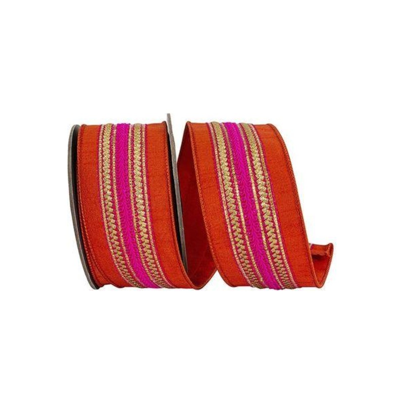2.5″ Regal Stripe Trimming Dupioni Ribbon: Copper/Pink (5 Yards)
