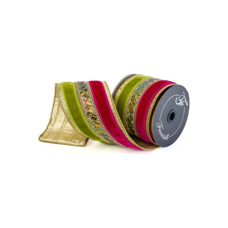 4″ Plush Jubilee Gem Ribbon: Hot Pink/Lime (5 Yards)