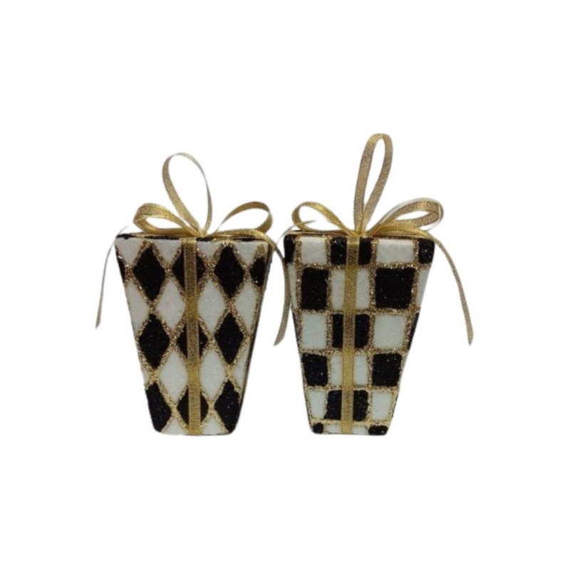 5″ Harlequin Package Ornaments: Black/Gold (Asst 2)