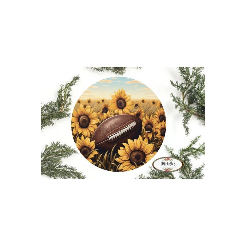 Fall Sunflower Football Round Sign