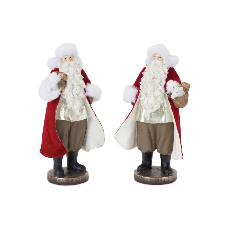Flocked Santa Figurine with Toy Accents (Set of 2)