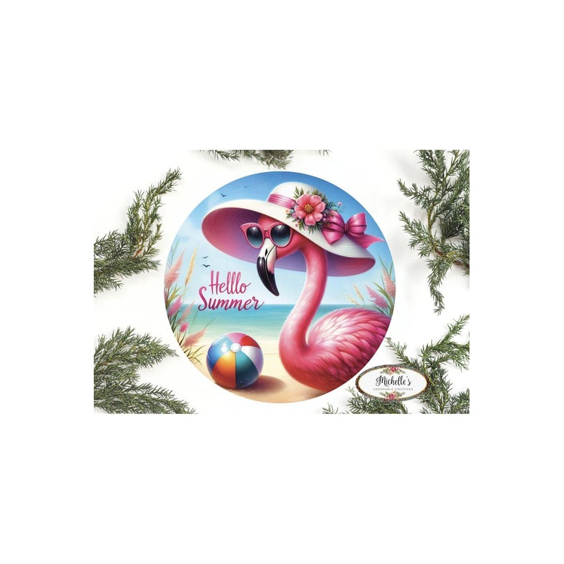 Hello Summer Pink Flamingo Sign