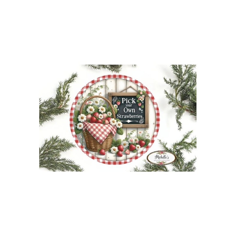 Pick Your Own Strawberries Red Round Sign
