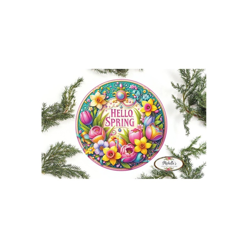 Pink Hello Spring Floral Sign