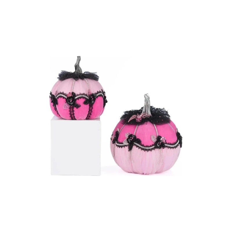 Pink Passion Floral Pumpkins (Set of 2)
