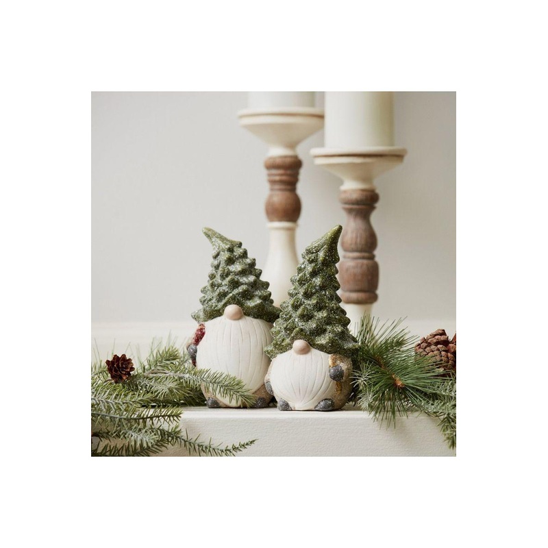 Terra Cotta Gnome Figurine with Pine Tree Hat (Set of 2)