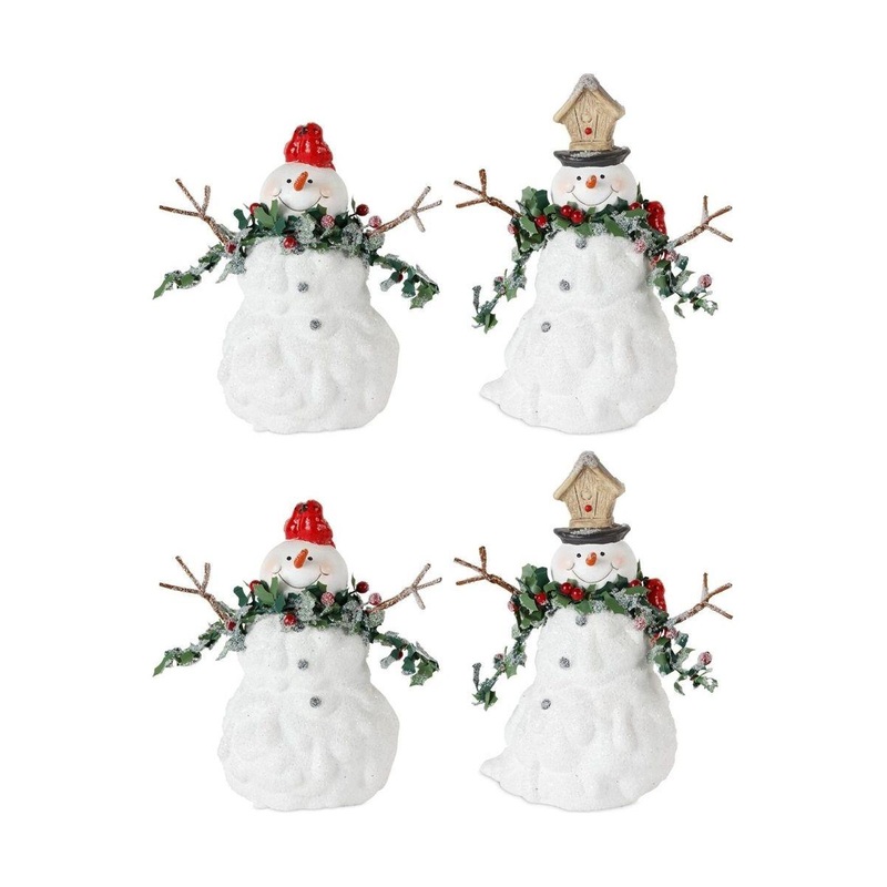 Terra Cotta Melted Snowman Family with Bird and Pine Accents (Set of 2)