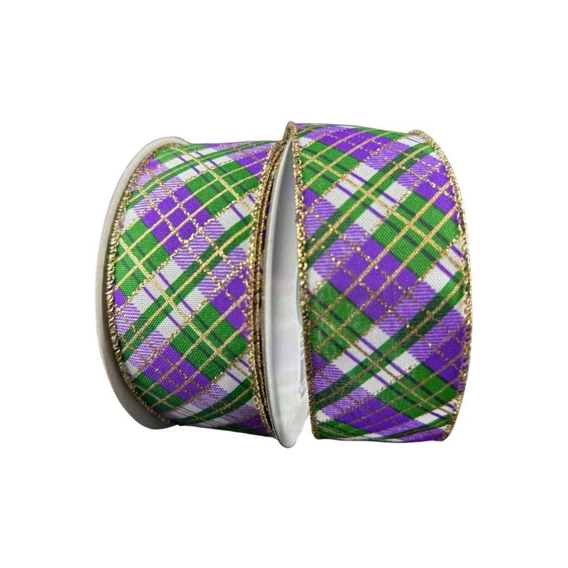 1.5″ Mardi Gras Plaid Ribbon: Purple, Gold, Green (10 Yards)