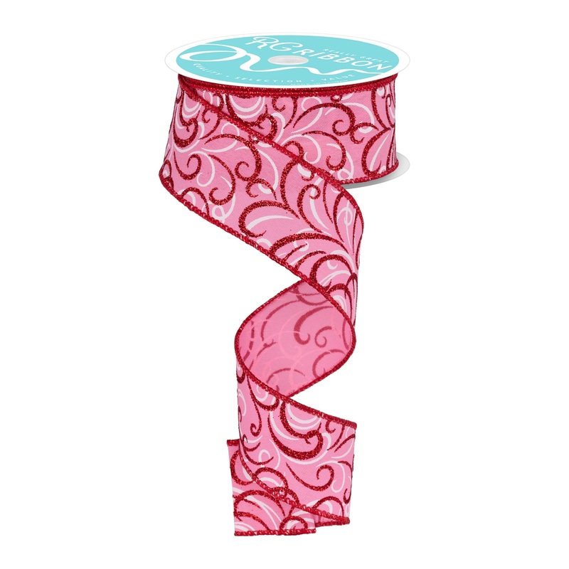 1.5″ Multi Swirls Glitter Ribbon: Pink/Red (10 Yard)
