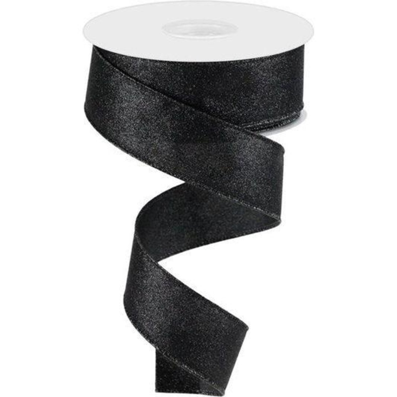 1.5″ Shimmer Glitter Ribbon: Black (10 Yards)