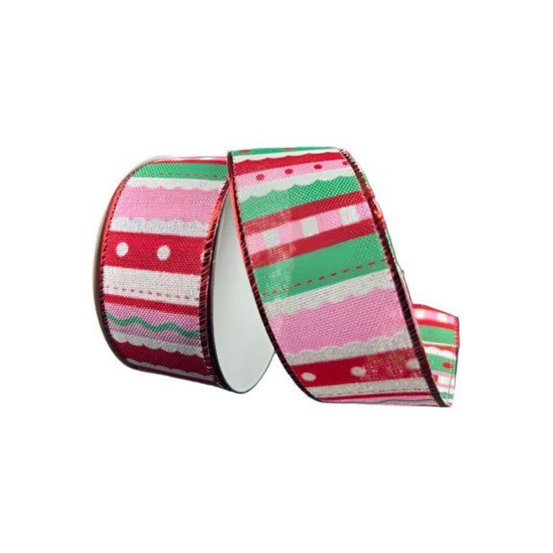 1.5″ Whimsy Stripe Ribbon: Red, Mint, Pink