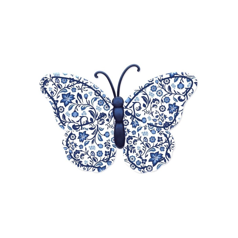 12″ Chinoiserie Blue Metal Monarch Butterfly Sign