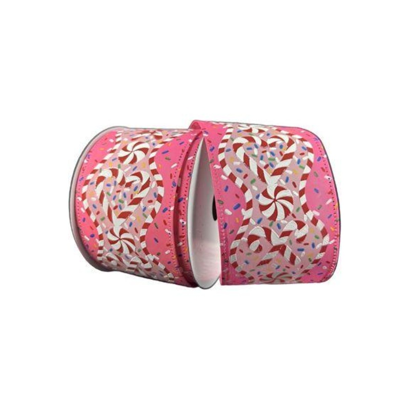 2.5″ Candy Cane Sprinkle Ribbon: Pink (10 Yards)