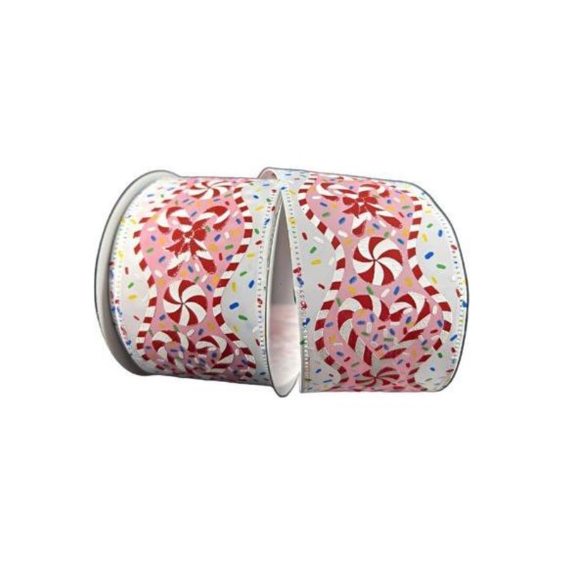 2.5″ Candy Cane Sprinkle Ribbon: White (10 Yards)