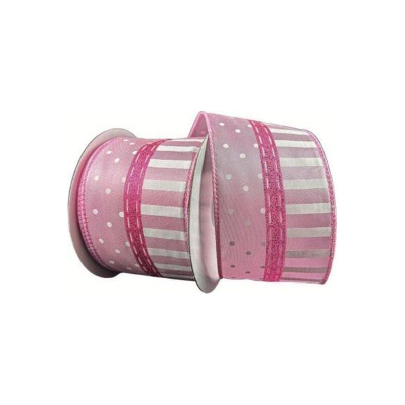 2.5″ Dots and Stripes Whimsy Ribbon: Pink & White (10 Yards)