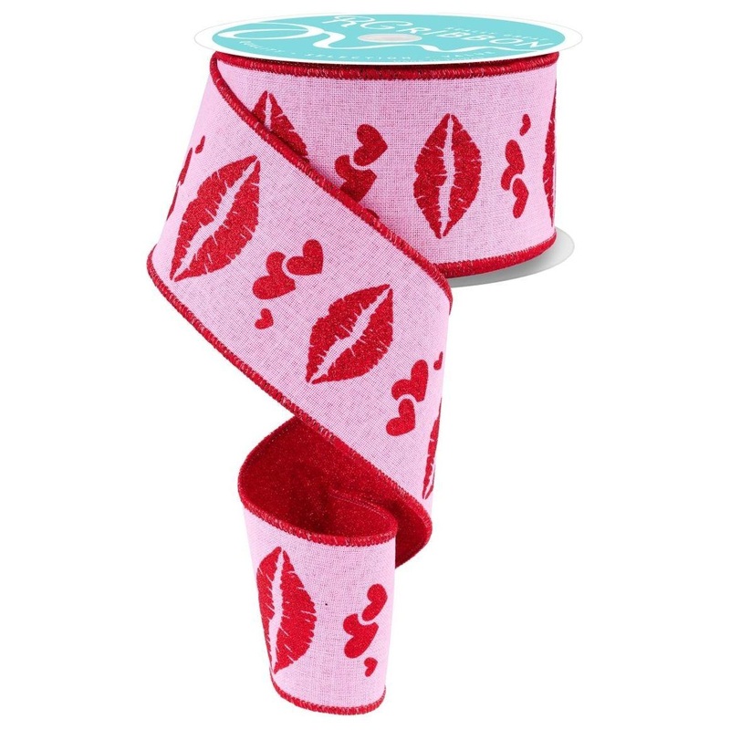 2.5″ Double Layer Bold Lips Ribbon: Pink/Red (10 Yards)