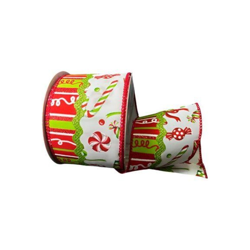 2.5″ Glitter Loopy Ric Rac Ribbon: Lime, Red, White