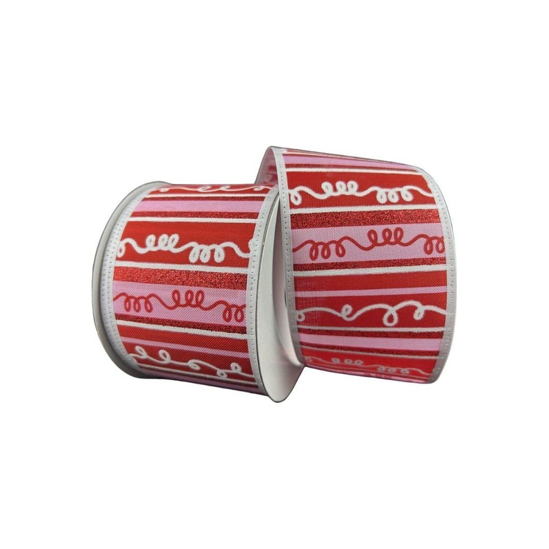 2.5″ Glitter Loopy Stripes Ribbon: Pink, Red (10 Yards)