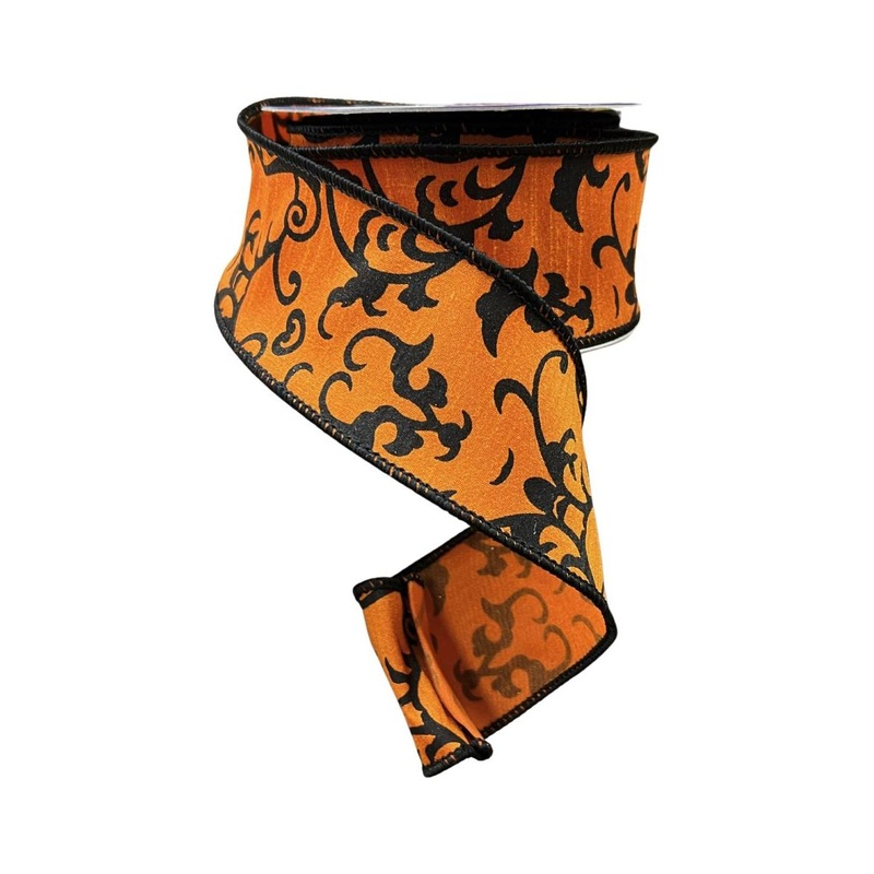 2.5″ Halloween Scroll Ribbon: Orange & Black (10 Yards)