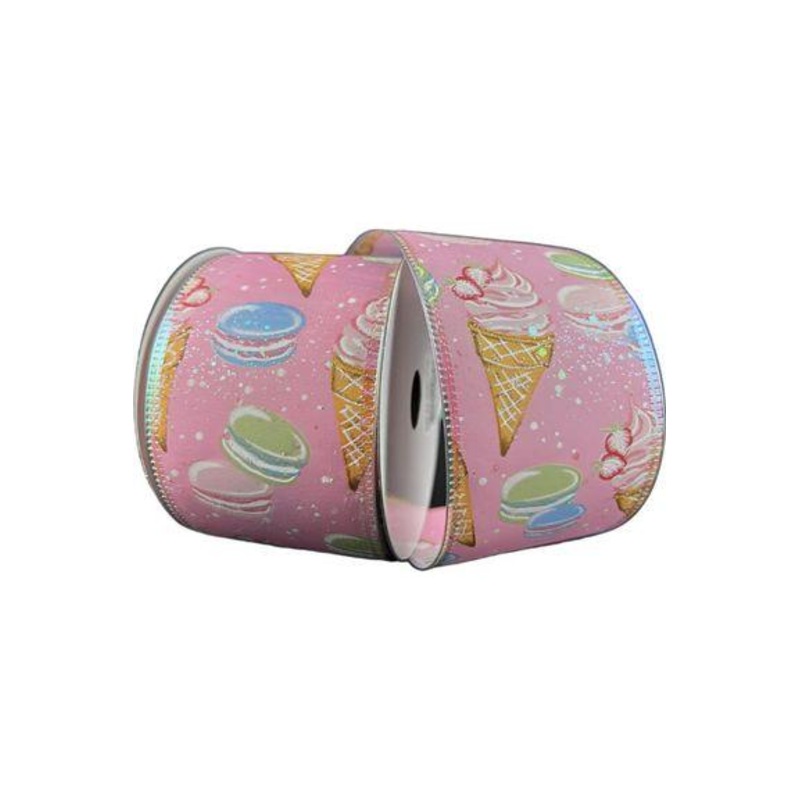 2.5″ Ice Cream Macarons Ribbon: Pink (10 Yards)