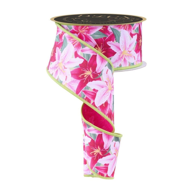 2.5″ Lilies Fused Back Ribbon: Pink (10 Yards)