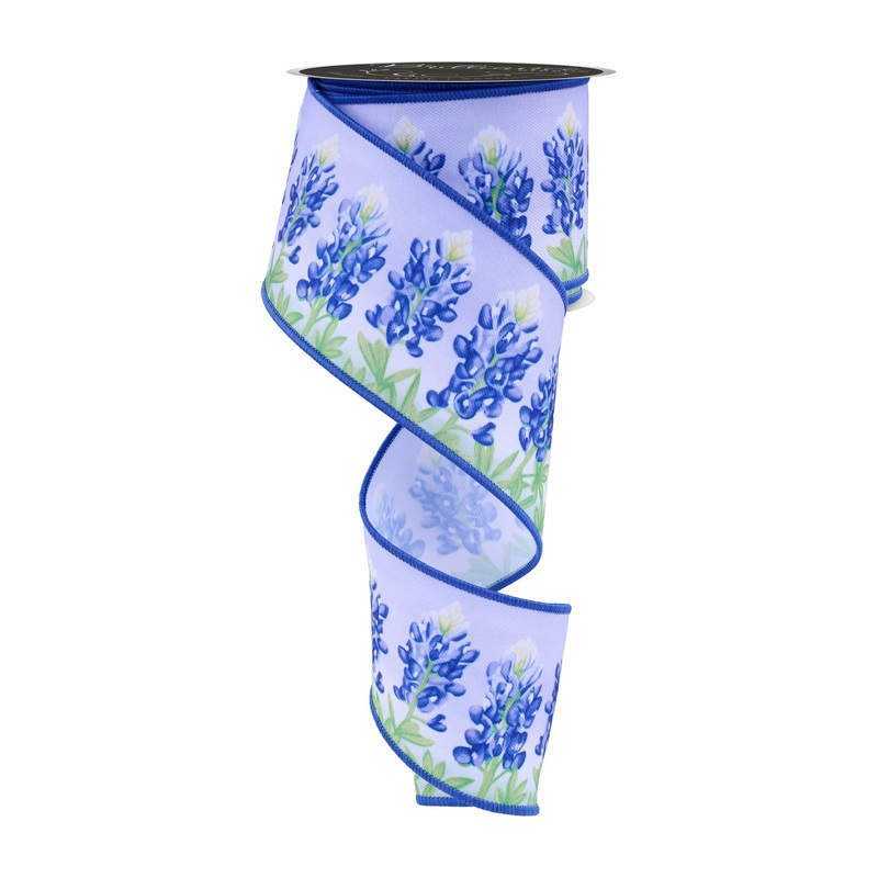 2.5″ LS Bluebonnets Ribbon: White (10 Yards)