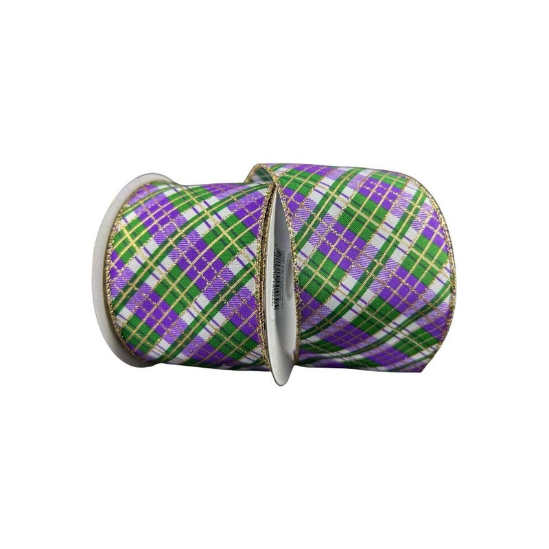 2.5″ Mardi Gras Plaid Ribbon: Purple, Gold, Green (10 Yards)