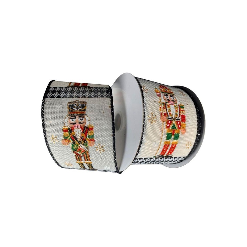 2.5″ Nutcracker Harlequin Ribbon: Ivory (10 Yards)