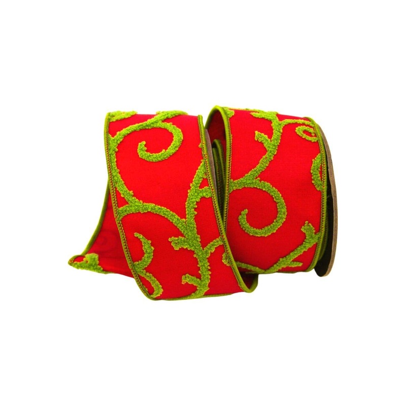 2.5″ Red and Lime Green Raised Swirls(10 Yards)