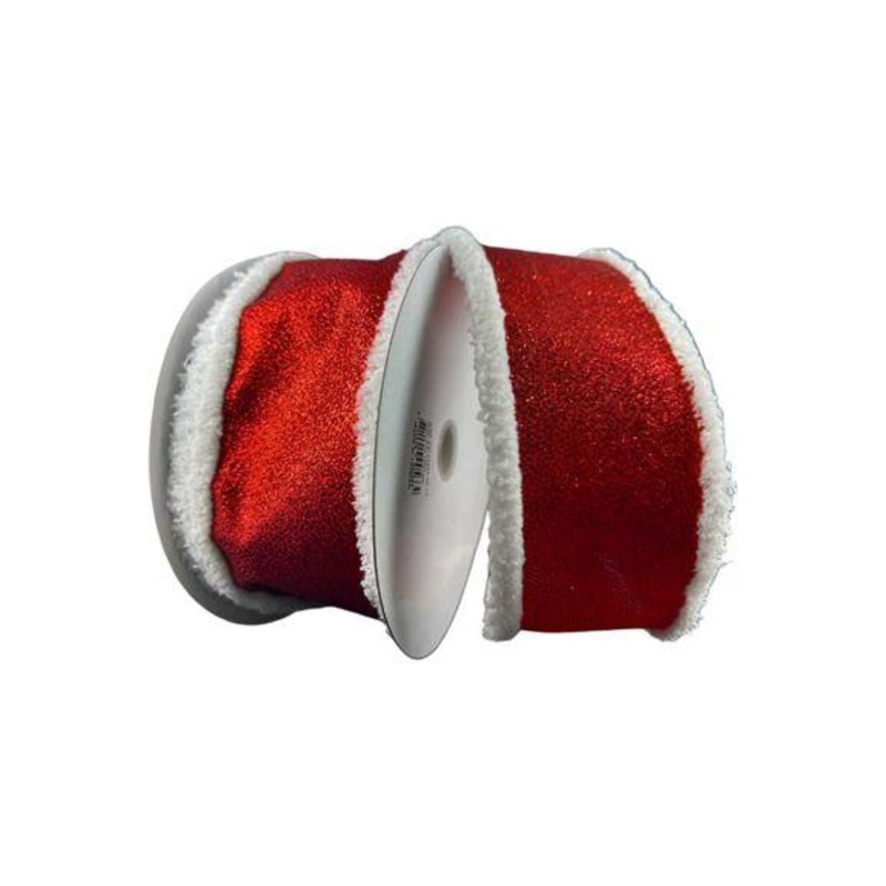2.5″ Snow Edge Satin Glitter Ribbon: Red (10 Yards)