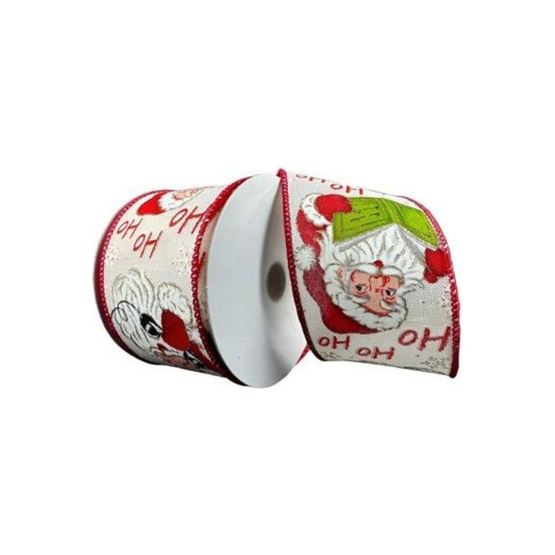 2.5″ Vintage Santa Ho Ho Ho Ribbon: Ivory (10 Yards)