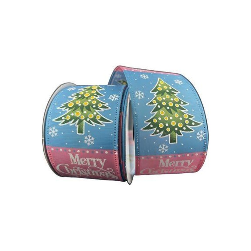 2.5″ Whimsy Merry Christmas Ribbon: Pink & Blue