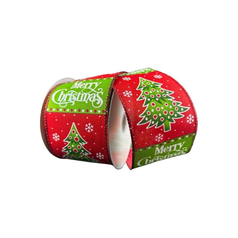 2.5″ Whimsy Merry Christmas Ribbon: Red (10 Yards)