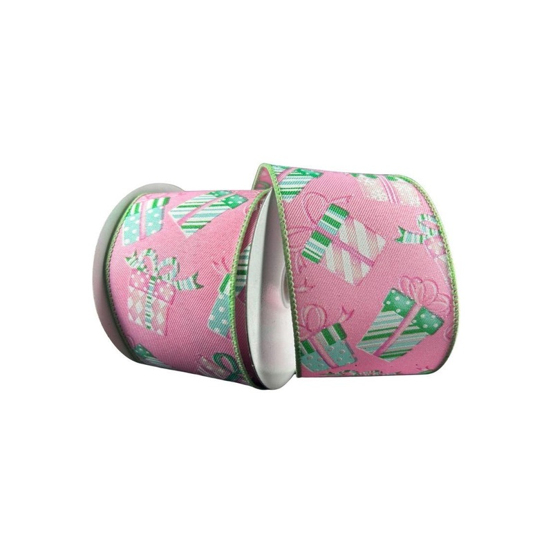 2.5″ Wrapped Gifts Ribbon: Pink and Mint (10 Yards)