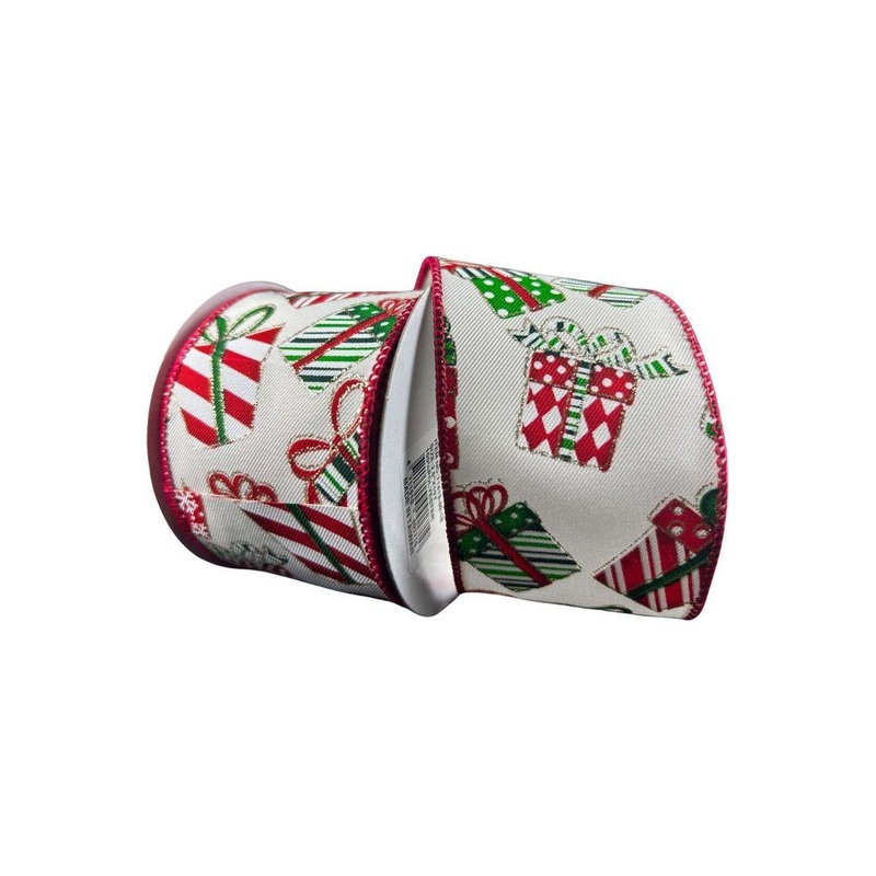 2.5″ Wrapped Gifts Ribbon: Red, Green, and White (10 Yards)
