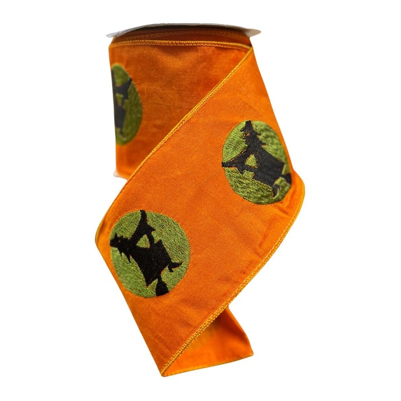 4″ Embroidered Witch Ribbon: Orange (10 Yards)