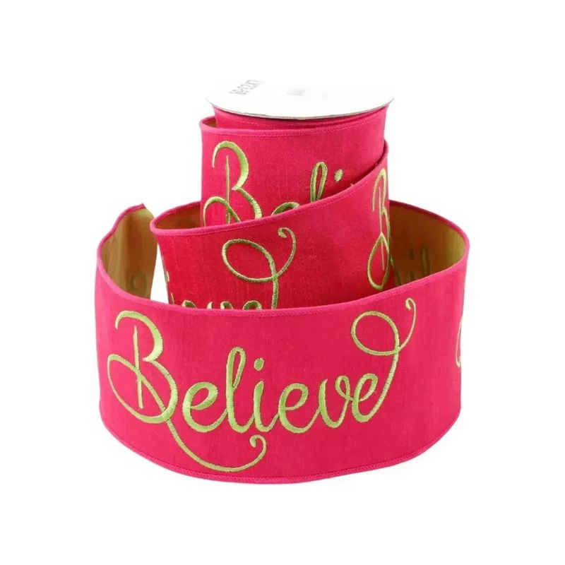 4″ Embroidery Believe Ribbon: Hot Pink/Lime Green (5 Yards)