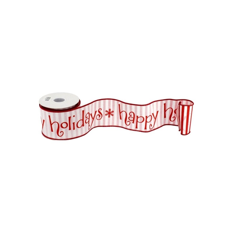 4″ Happy Holidays Ribbon: Red/White (10 Yards)