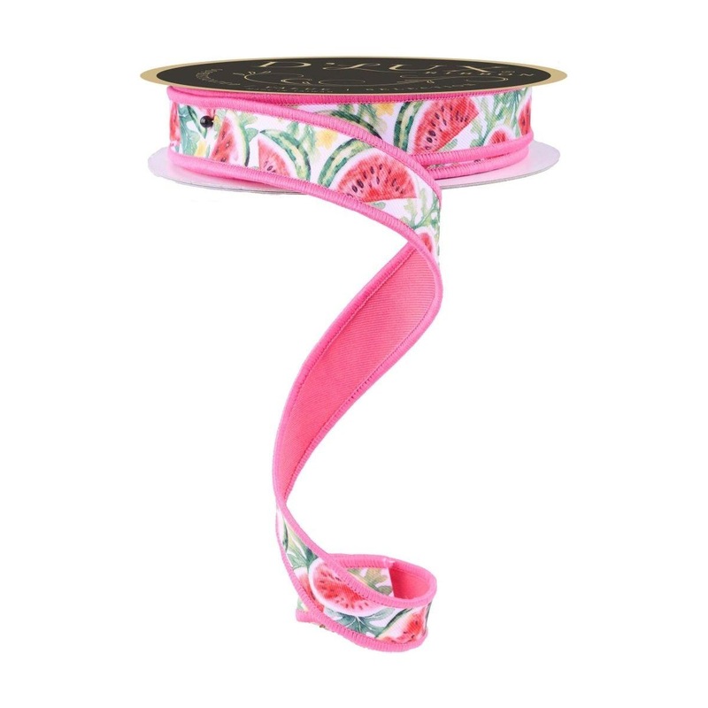 7/8″ Watermelon Fused Back Ribbon: Pink/White (10 Yards)