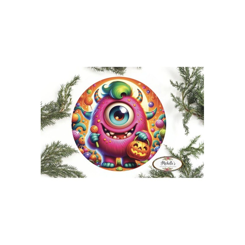 Pink One Eyed Halloween Monster Sign