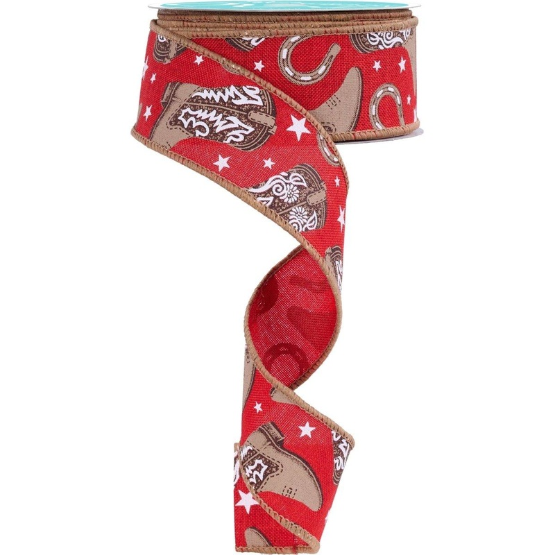 1.5″ Cowboy Boots Ribbon: Red (10 Yards)