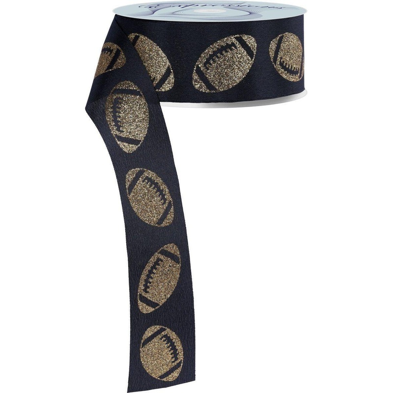 1.5″ Glitter Football Ribbon: Black/Gold (100 Feet)
