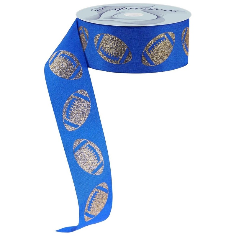1.5″ Glitter Football Ribbon: Royal Blue/Gold (100 Feet)