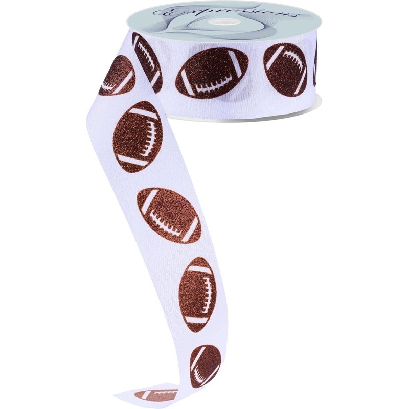 1.5″ Glitter Football Ribbon: White (100 Feet)