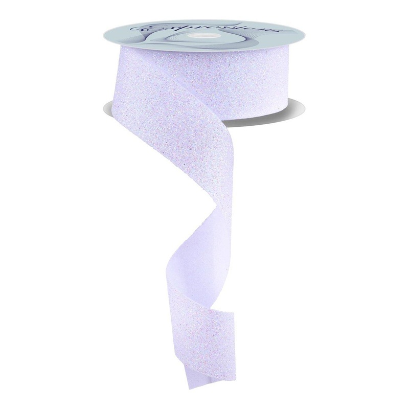1.5″ Glitter on Fabric Ribbon: Iridescent White (25 Yards)